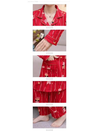 Festive Red Pure Cotton Long-Sleeve Pajama Set for Middle-Aged & Elderly Women (2026)