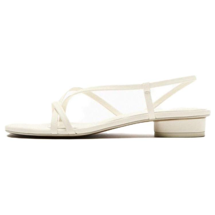 Zara Leather Flat One Strap Sandals Women sandals White 2814210001