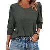 Women's Fashion Casual 3/4 Sleeve Solid Color Shirt Women's Round Neck Tops