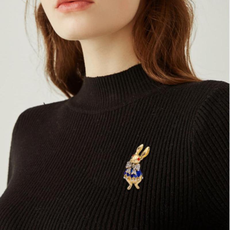 

[HS][LA]1Pc Retro Rabbit Glazed Rhinestone Brooches For Women Clothing Coat Jewelry Accessries Gift