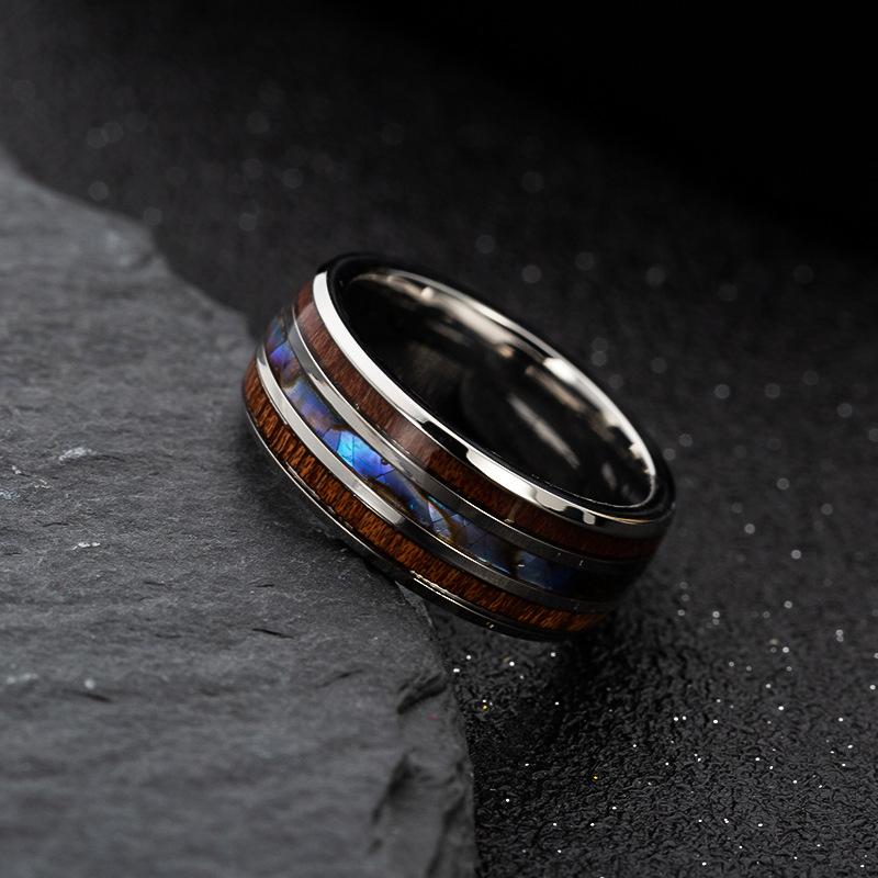 Hand-decorated Inlaid Wood Grain Imitation Shell Titanium Steel Ring European and American Popular Jewelry