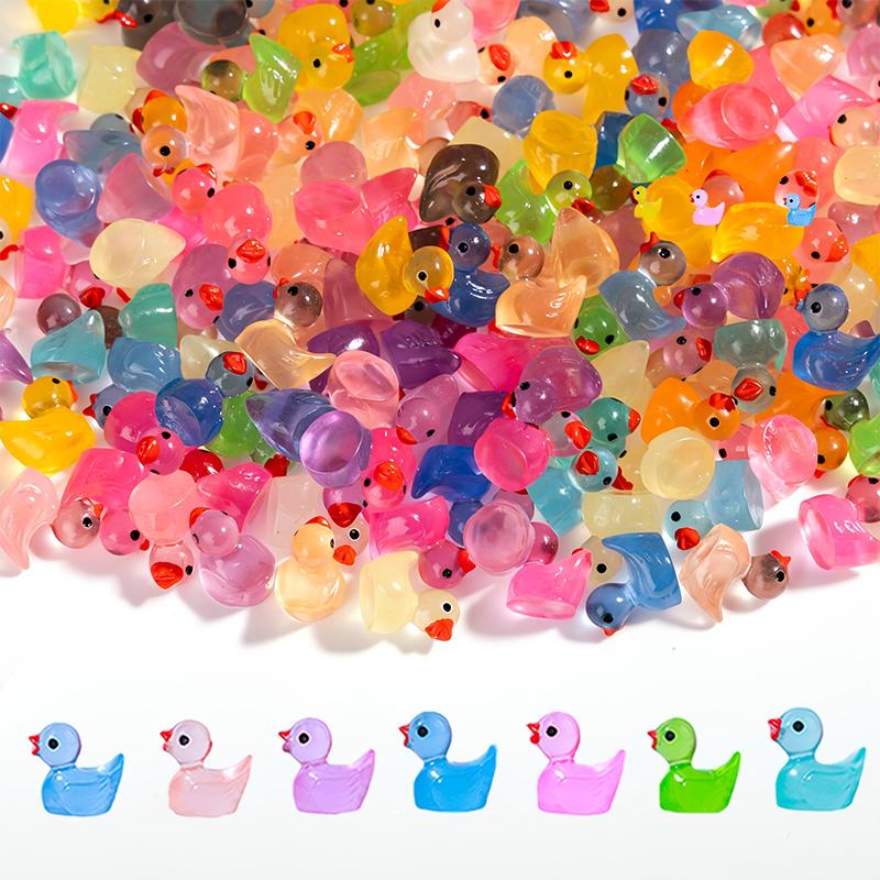 50/100Pcs Mini Ducks Glitter Resin Ducks Mini Resin Animals Figures To Hide Glow In The Dark Tiny Duck Figures