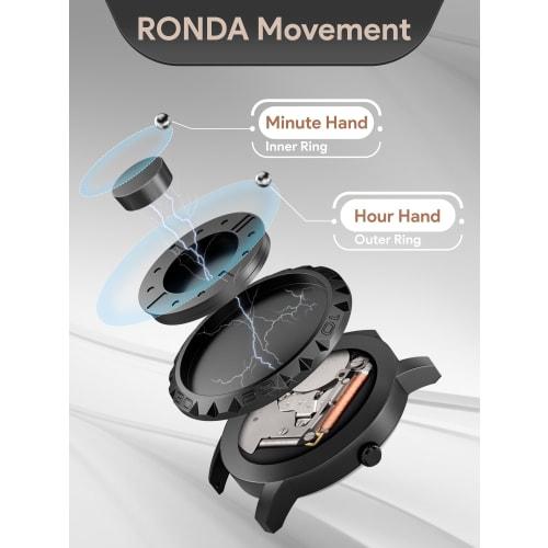 EUTOUR Men's Magnetic Watch with Ball Bearing Design, Minimalist Casual Quartz Movement, Waterproof, 40mm, Black Dial, Black Stainless Steel Band