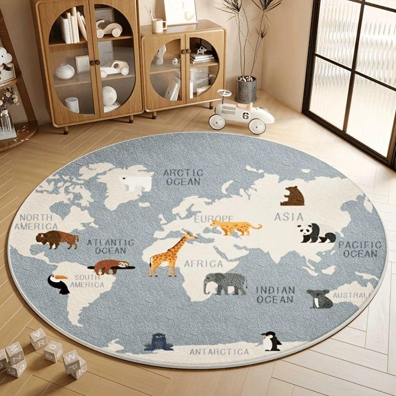 Blue White Cute Apple Pattern Round Rug Kawaii Fruit Soft Floor Padding Kids Bedroom Space Decor Accent Stylish Durable