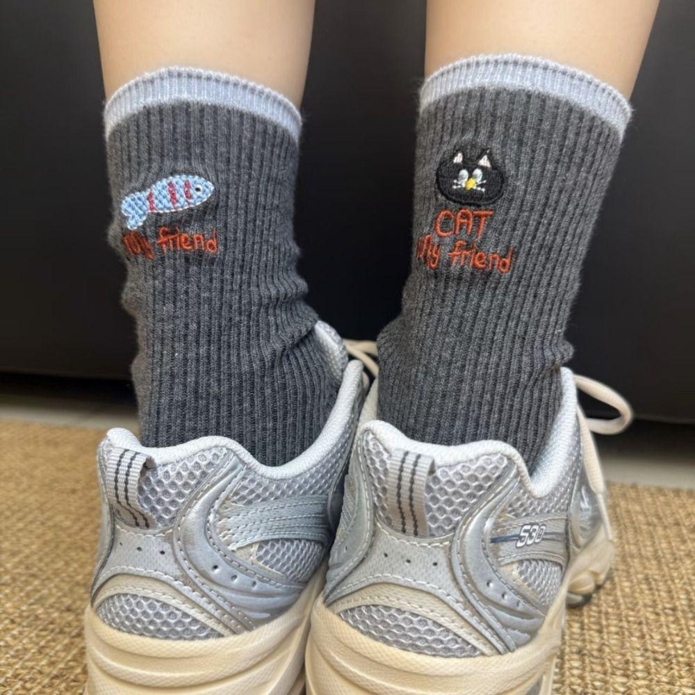 Breathable Couples Sock Cartoon Cat Sports Socks Comfortable Mid Tube Socks  for Men Women