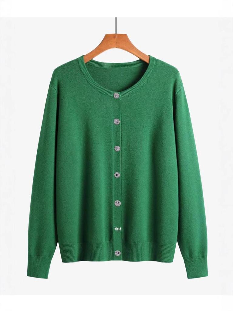 Women's Round Neck Knit Cardigan - Autumn Lightweight Short Coat, Casual Style