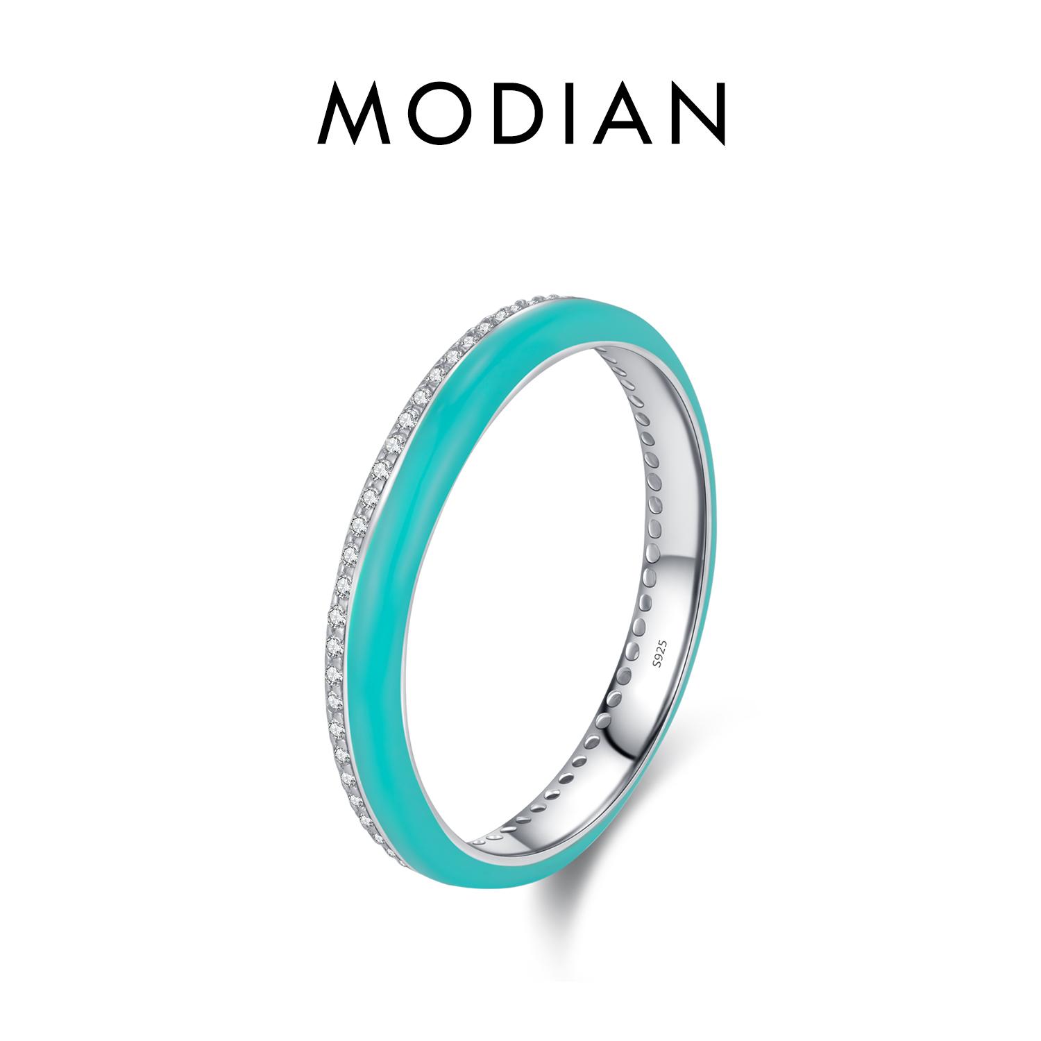 

Modian 925 Sterling Zilver Blauw Emaille Ring Sparkle Cz Eternity Stapelbare Feestringen Voor Vrouwen Fijne Sieraden 8 зелений