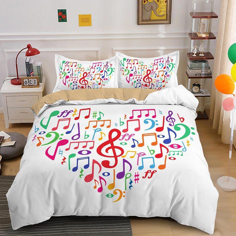 Three-Piece 3D Digital Printing Music Notes Symbol Diagram Quilt Cover 70 * 133