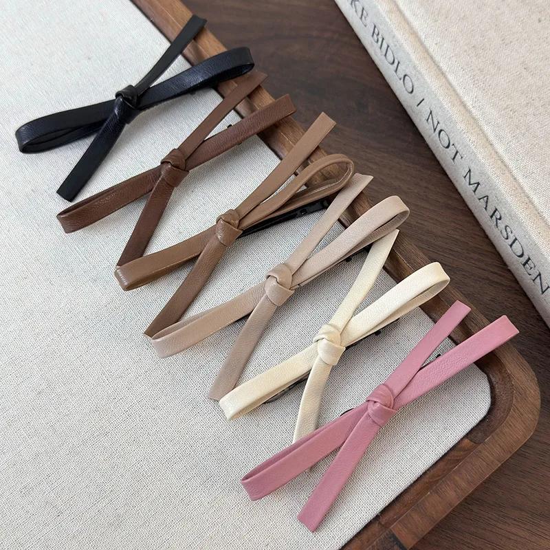 Leather Hair Clips Retro Bowknot Hairpins for Girls Sweet Barrettes Hairpin Hairgrips Women Fashion Hair Accessories Headwear