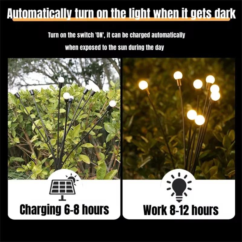 Solar Powered Garden Lights Firefly Lights 6/8/10 LED Outdoor Waterproof Vibrant Swaying Lights for Patio Pathway Decoration