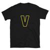 Letter V Yellow Bold Font Simple Black T-Shirt