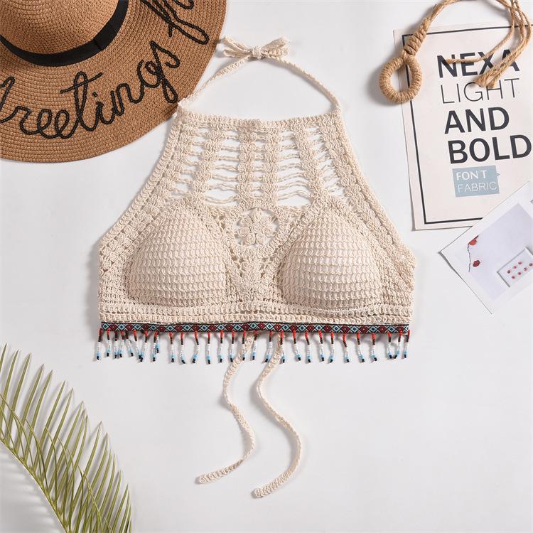 Boho Vyšívaný Top s Odhalenými Rameny, Halter Neck, Bez Zad, Trubkový Top s Hrudní Vložkou