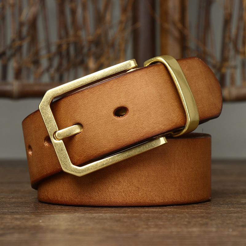 Belt Men's Korean-Style Retro Trendy Unique High-End Leather Pin Buckle First Layer Cowhide Brass Buckle Jeans Belt