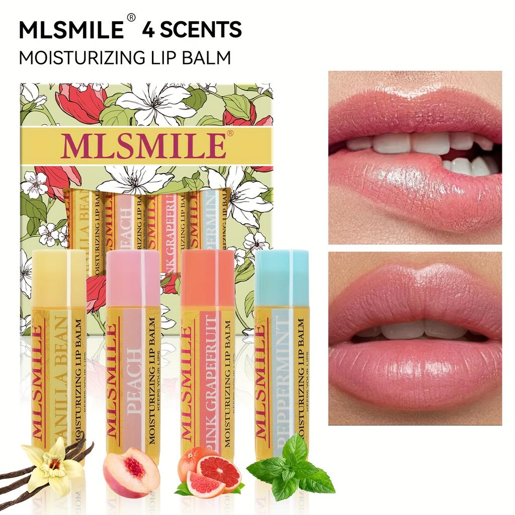 Super Moisturizing Fruit Lip Balm Set, 4 Flavors to Choose From