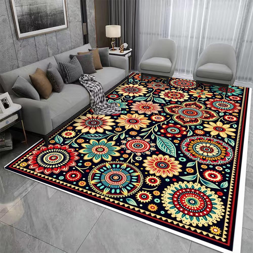 Retro Boho Perský Styl Květinový Koberec Obývací Pokoj Ložnice Balkon Pohovka Stůl Dveřní Rohožka Protiskluzová Prací v Pračce Domácí Podložka Dekor