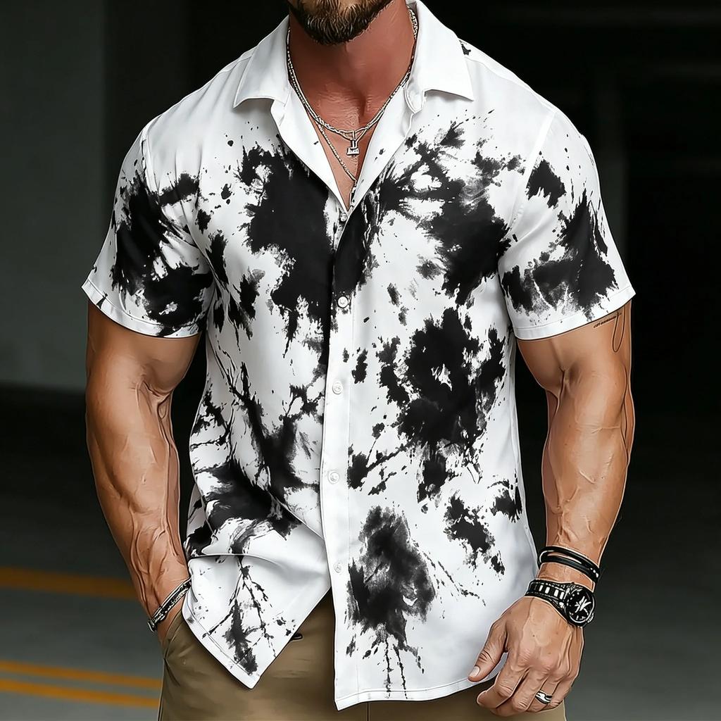 Trendy Tie-dye Short Sleeve Shirt, Casual Summer Fashion for Men