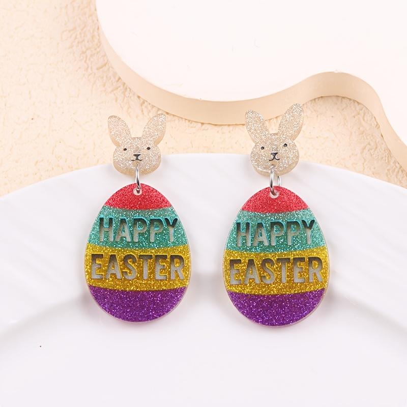 Pair of Fun Easter Colorful Letter Print Rabbit Egg Acrylic Earrings, Celebrate Holiday Party Gifts Cute Cartoon Women's Earring Accessories