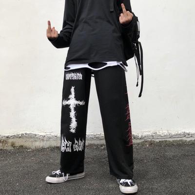Kore Harajuku Tarzı Y2K Grafiti Geniş Bacak Eşofman Altı - Unisex Trend