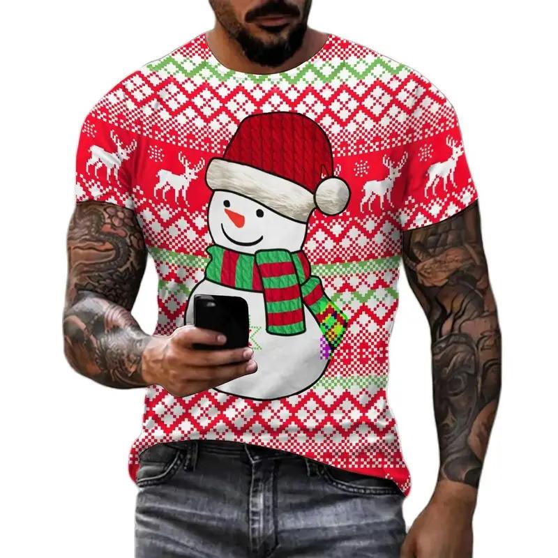 Christmas Snowman Santa Claus 3D Printed Fun Men, Women and Children New Fashion Striped Short Sleeved T-shirt