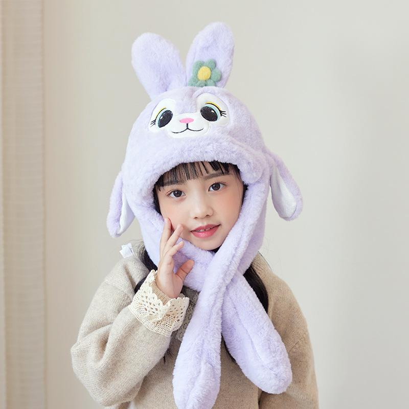 Children's hats, ears move, cartoon rabbit scarves, all-in-one hats, boys and girls, winter ear protectors, pullovers.