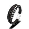 Stainless Steel Beaded Bracelet Punk Men's Classic Multilayer Braided Leather Bracelet Black Buckle Homme Pulseras
