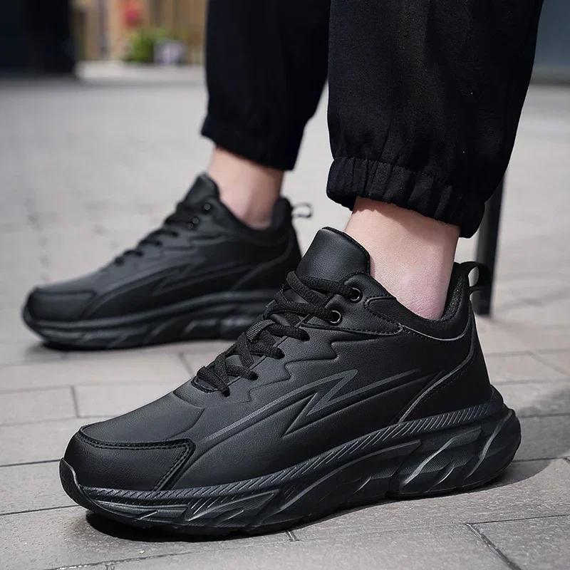 

Модные черные кожаные туфли для мужчин, размер 48, увеличивающие рост, зимние модные кроссовки с мехом, теплая повседневная обувь из хлопка для улицы, мужская обувь 39 чёрный