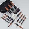 12Pcs Wood Mini Makeup Brush Set Lip Liner Eye Brow Roller Brush Simple Concealer Brush Set  Women