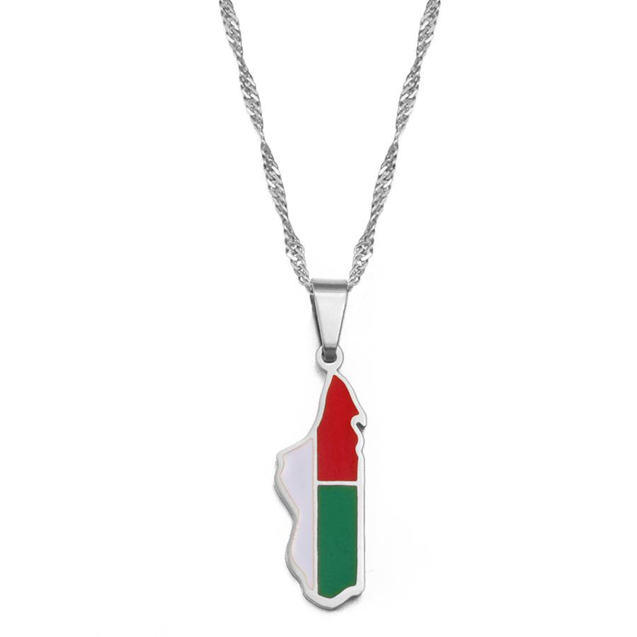 Anniyo Madagascar Map Flag Pendant Necklaces for Women Men Africa Malagasy Maps Jewelry #236021 60cm OR 23.6 Inches