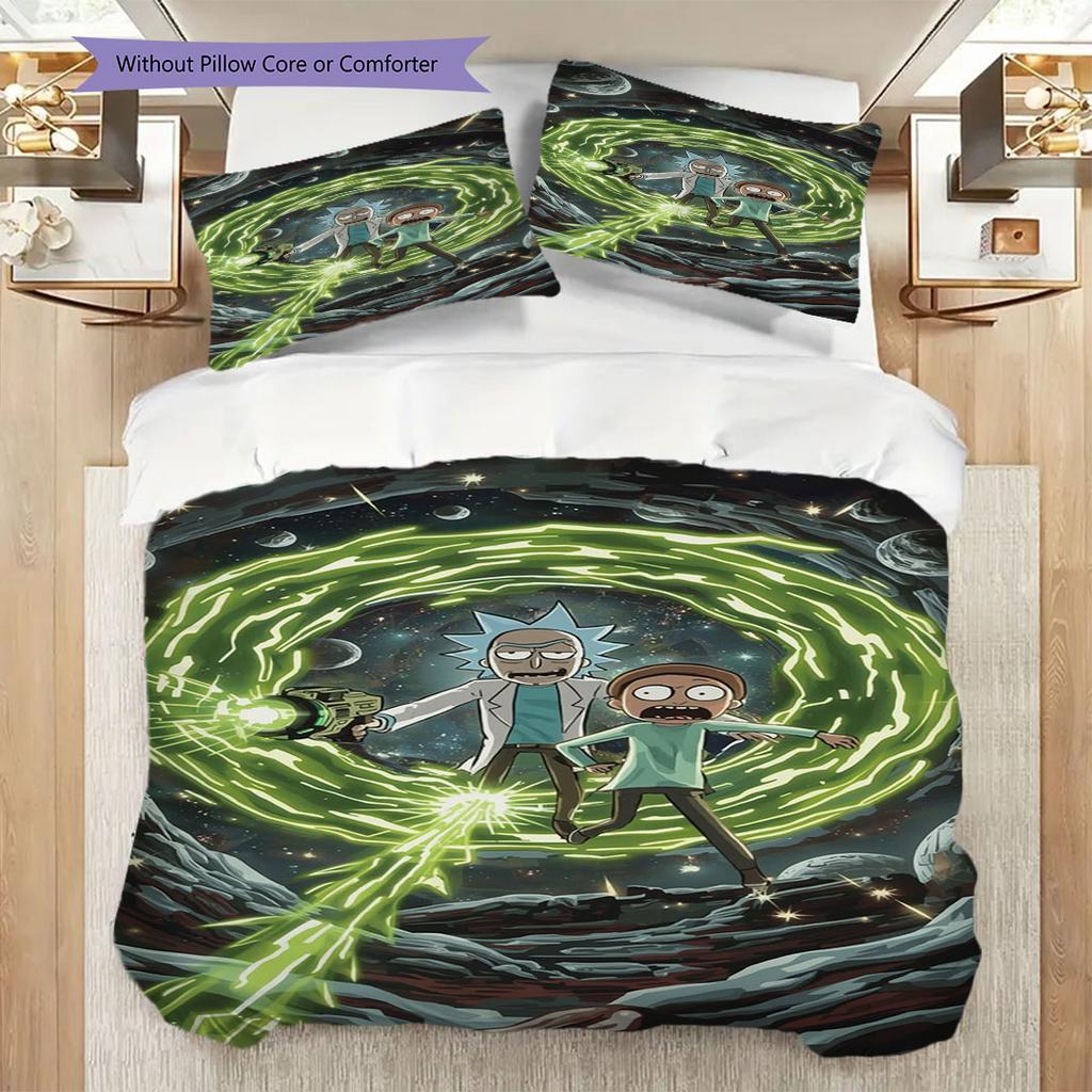 Ricky and Morty Printed Coreless Ultra-Soft Sheet Set, Multiple Sizes of Comfortable Bed Sheets, Bedroom Bedding Decoration