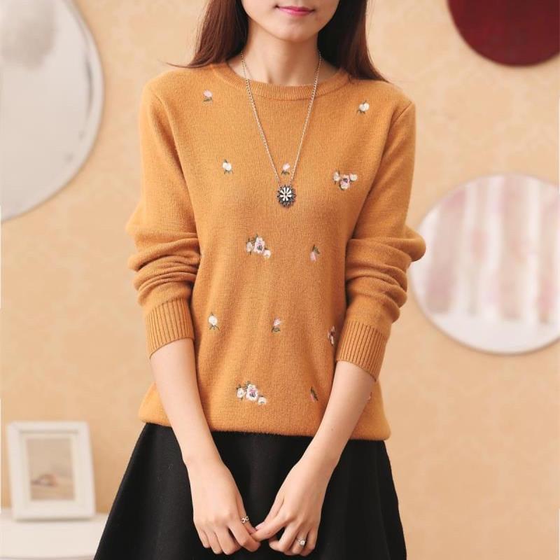 Dámský pletený svetr s květinovým vzorem pro ženy zimní svetr