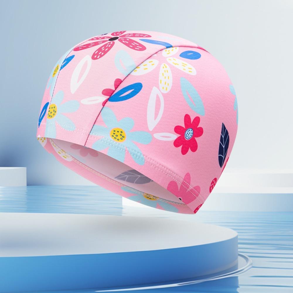 Cartoon Print Swimming Hat Polyester Kids Swim Cap Comfortable Swim Cap  Boys Colorful Flowers