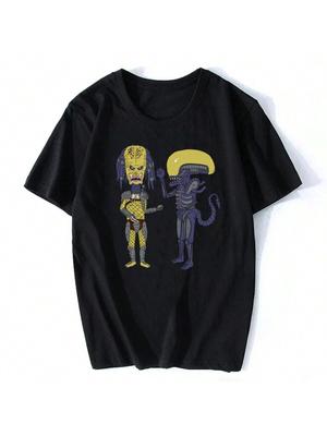 Alien Vs Predator X Beavis And Butthead Chasseur Et Xénomorphe Drôle T-Shirt Noir Pas Cher T-Shirt en Coton Vêtements Homme