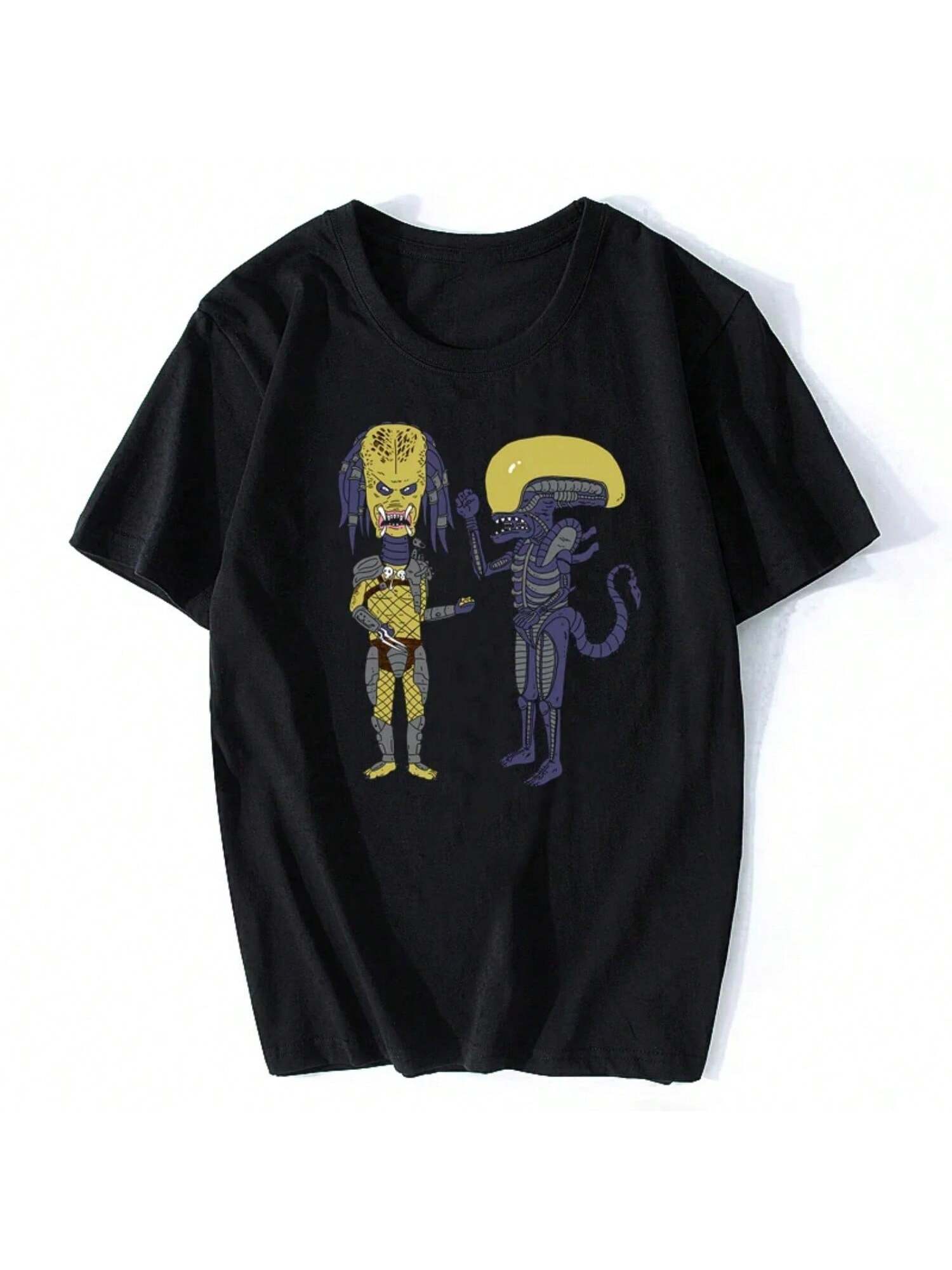 

Alien Vs Predator X Beavis And Butthead Hunter And Xenomorph Funny Black T-Shirt Cheap Cotton T Shirt Men Clothing XXXXXL