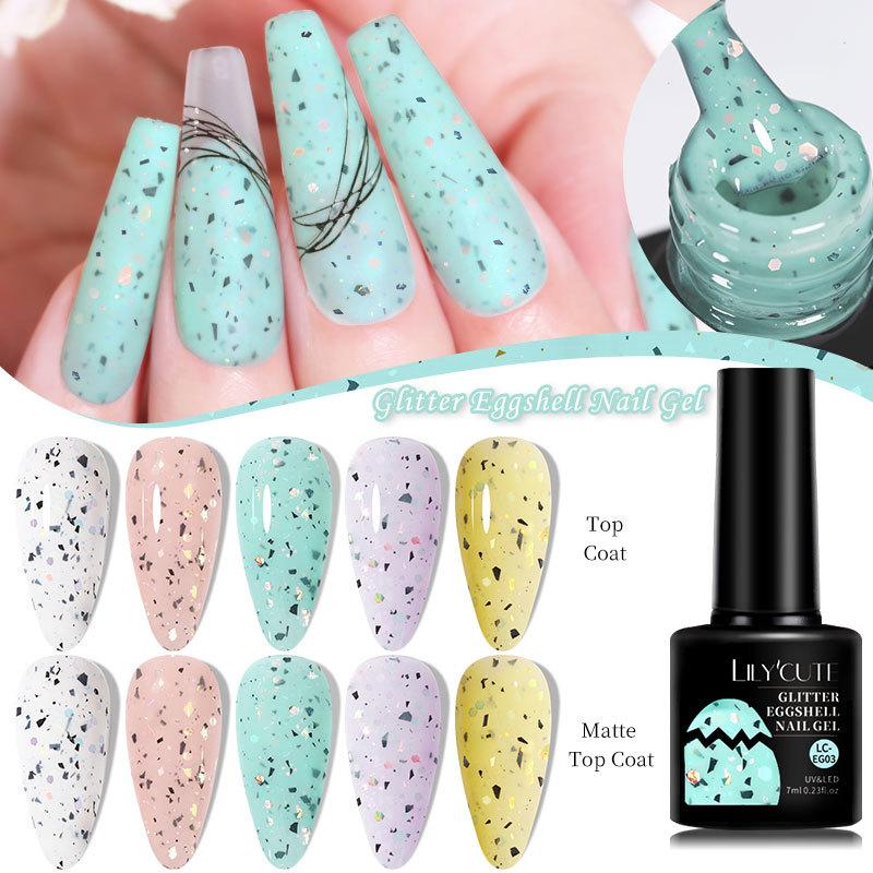 

LILYCUTE 7 мл Серия яичной скорлупы Гель-лак для ногтей Зеленый белый блеск Яичная скорлупа УФ-гель Нейл-арт Полуперманентные ногти Впитывайте гель-лак для ногтей