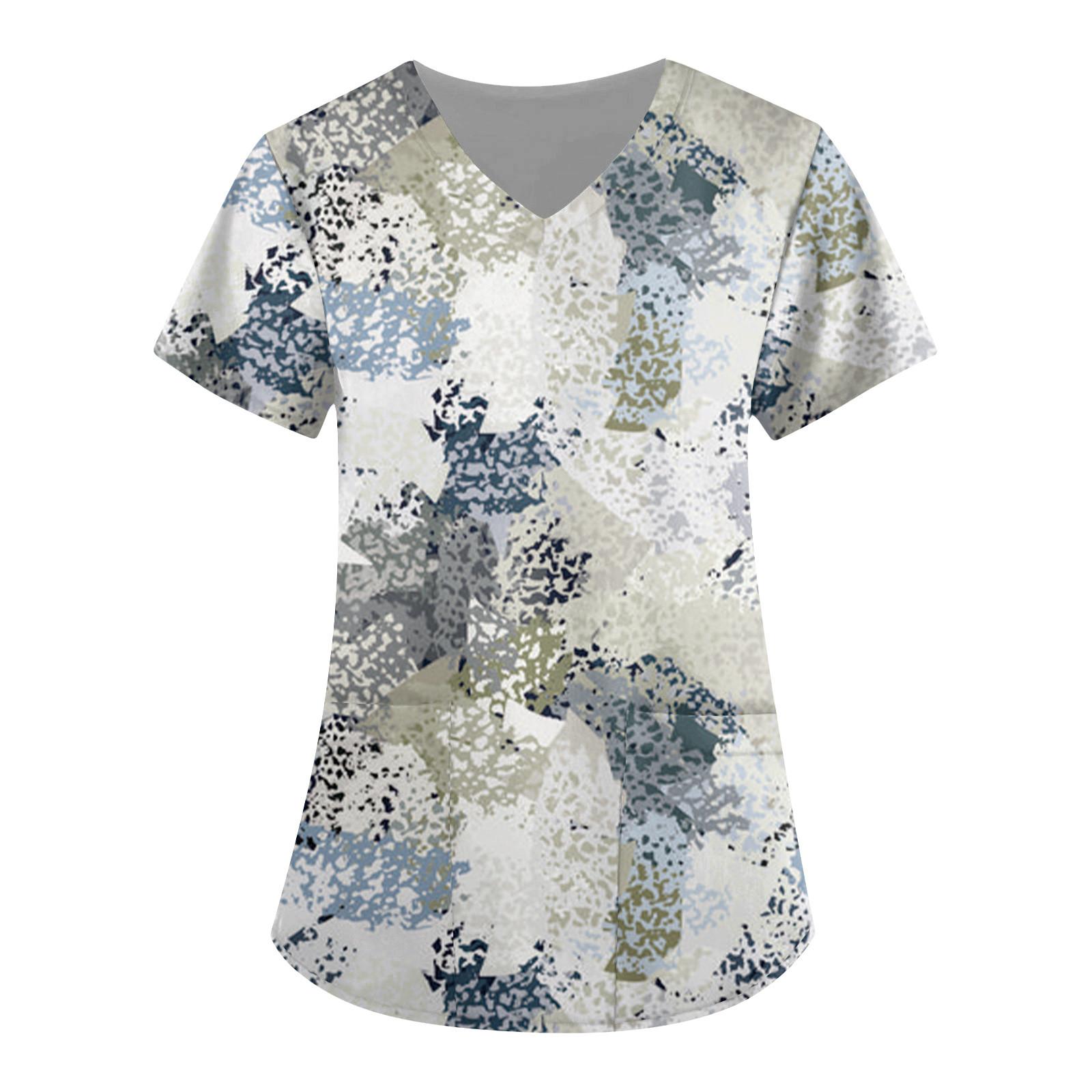 

Женская мода, рабочая одежда с v-образным вырезом, короткими рукавами и карманами, топы с принтом, летние топы для женщин L серый