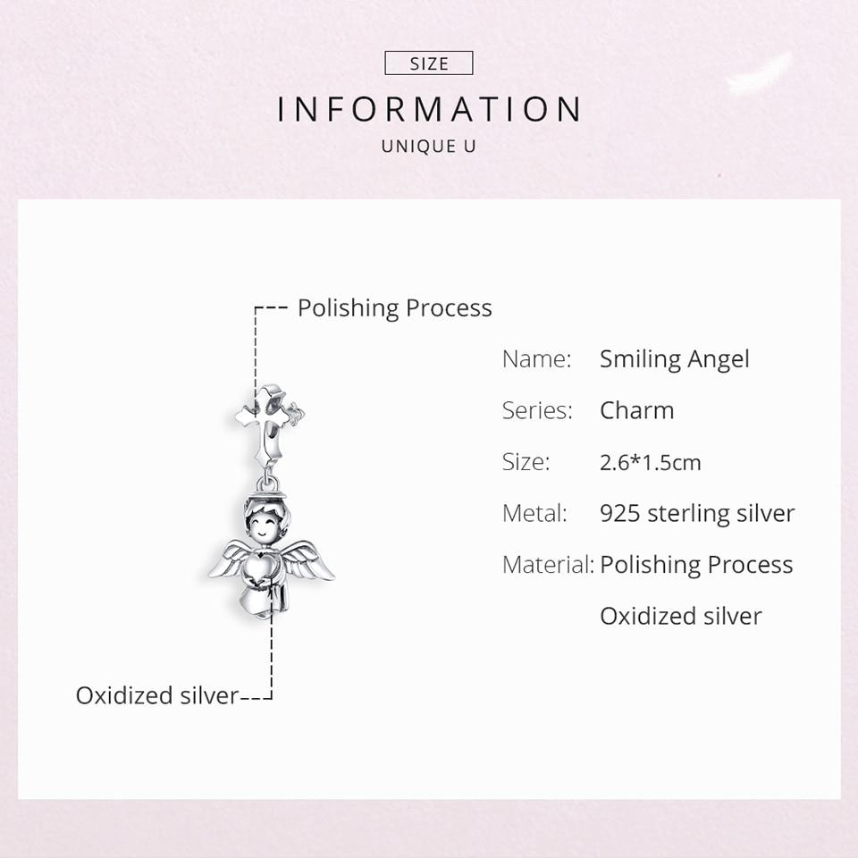 Bamoer 925 Sterling Silver Guardian Angel Seies Bead Vintage Cross Wish Angel Wisiorek Urok na oryginalną bransoletkę lub Neckalce DIY Biżuteria