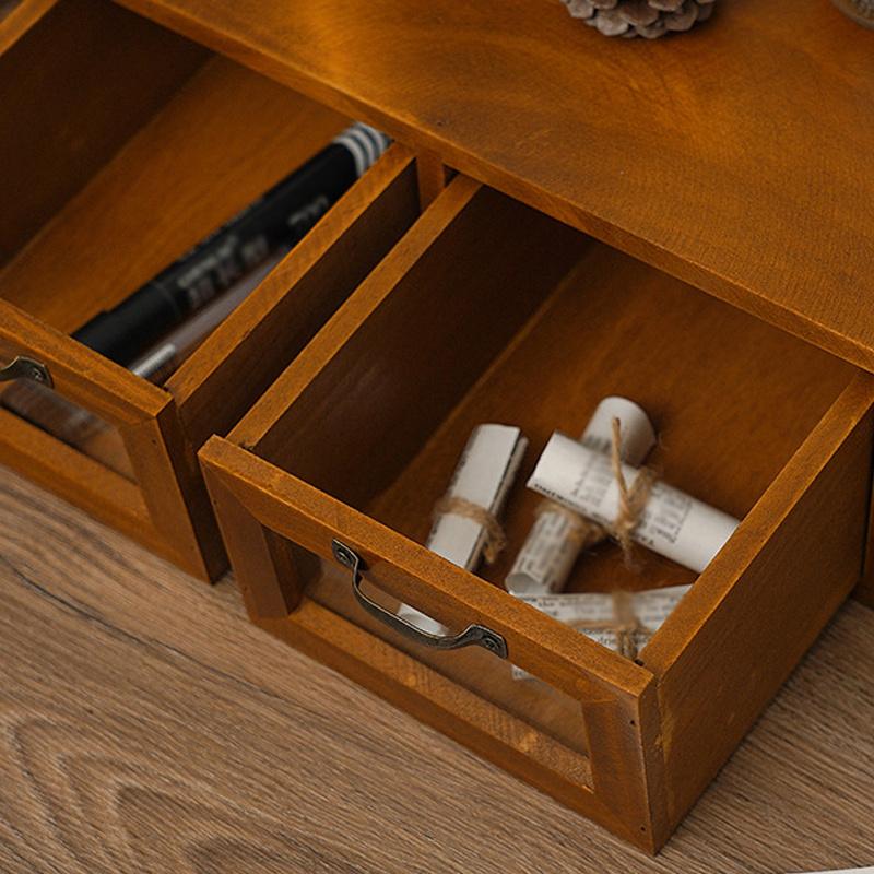 Single/Double Drawer1pc Solid Wood Retro Desktop Storage Box,Cosmetics&Office supplies&Jewelry Desk Storage Rack Suitable For Weddings, Mother's Day.