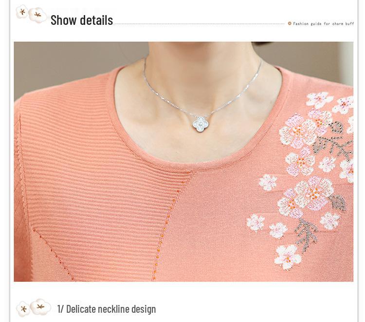 High-End Ice Silk T-Shirt for Middle-Aged Women (50-60) - Short-Sleeved Summer Top for Moms and Grandmas