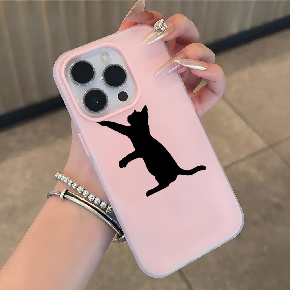 Cartoon Black Cat Phone Case Soft Matte Candy For IPhone 17 16 15 14 Pro Max Plus 13 12 11 Transparent Bumper Cover