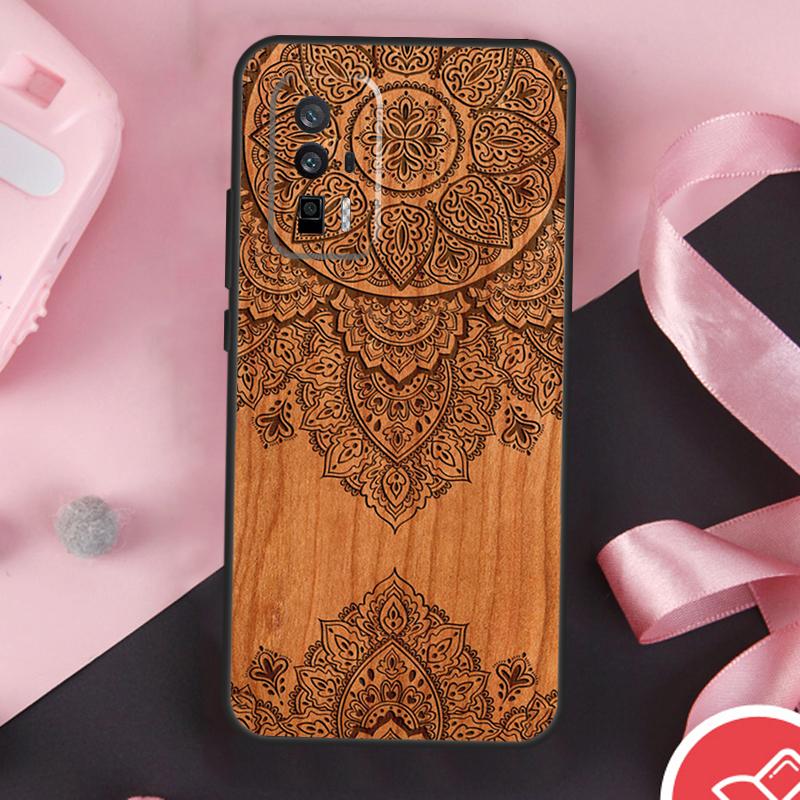 Mandala Floral Wood Case For Xiaomi 14 Ultra Mi 15 Pro 13 11T 12T 13T 14T POCO X7 Pro X3 X5 X6 F5 F6 F7 Cover