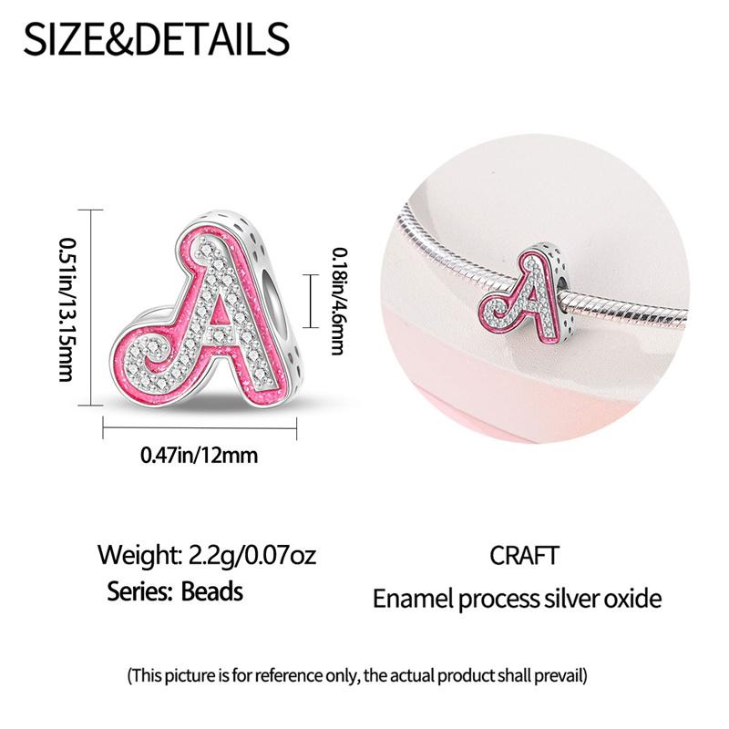 New In Copper Color Zircon Collection Pink 26 Letters Bead Charms Compatible With Pand 3mm Bracelets Do It Yourself Charm Pendant Woman Jewellery