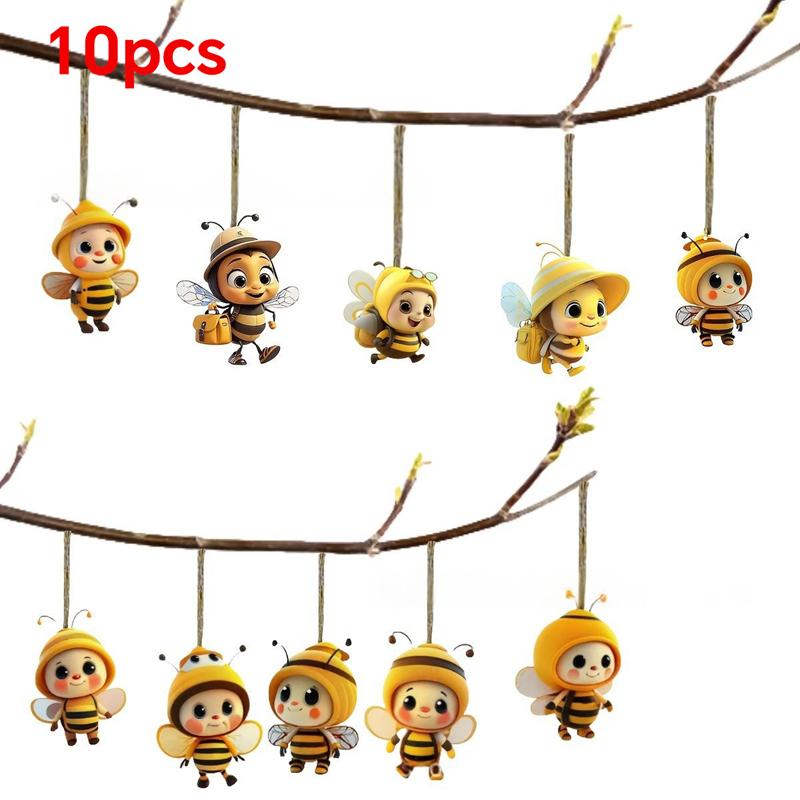 

10Pcs Wooden Cartoon Bee Festival Ornaments Set Christmas Tree Decoration Hanging Pendants for Home & Party