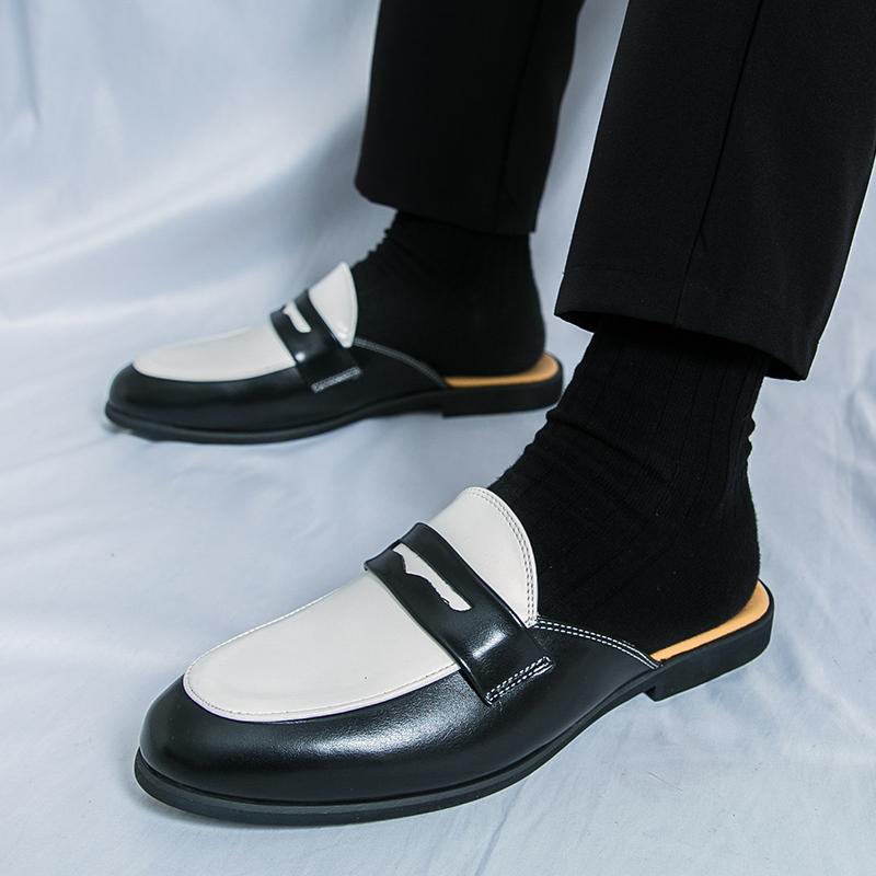 Summer Fashion Leather Casual Half Slippers Loafers Toe Box Home Slippers Leather Mens Designer Senior Elegant Breathable Shoes