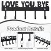 Key Holder Wall Mount, Large 'Love You.Bye' Entryway Organizer with 5 Hooks,Black Metal Key Hanger —No Drill Adhesive for Home Wall Decor