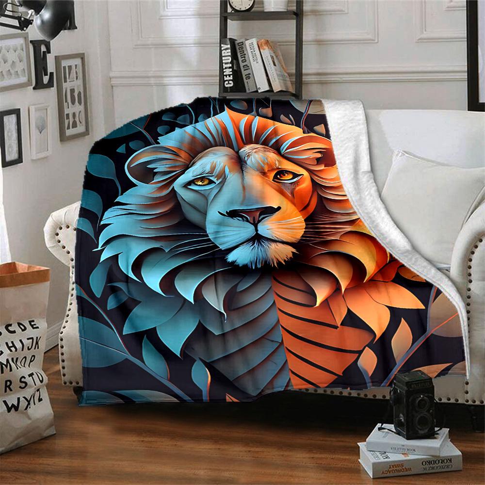 1pc Lion Tiger Print Blanket Lightweight Flannel Throw Blanket For Sofa, Bed, Living Room, Office, Outdoor Travel, Camping