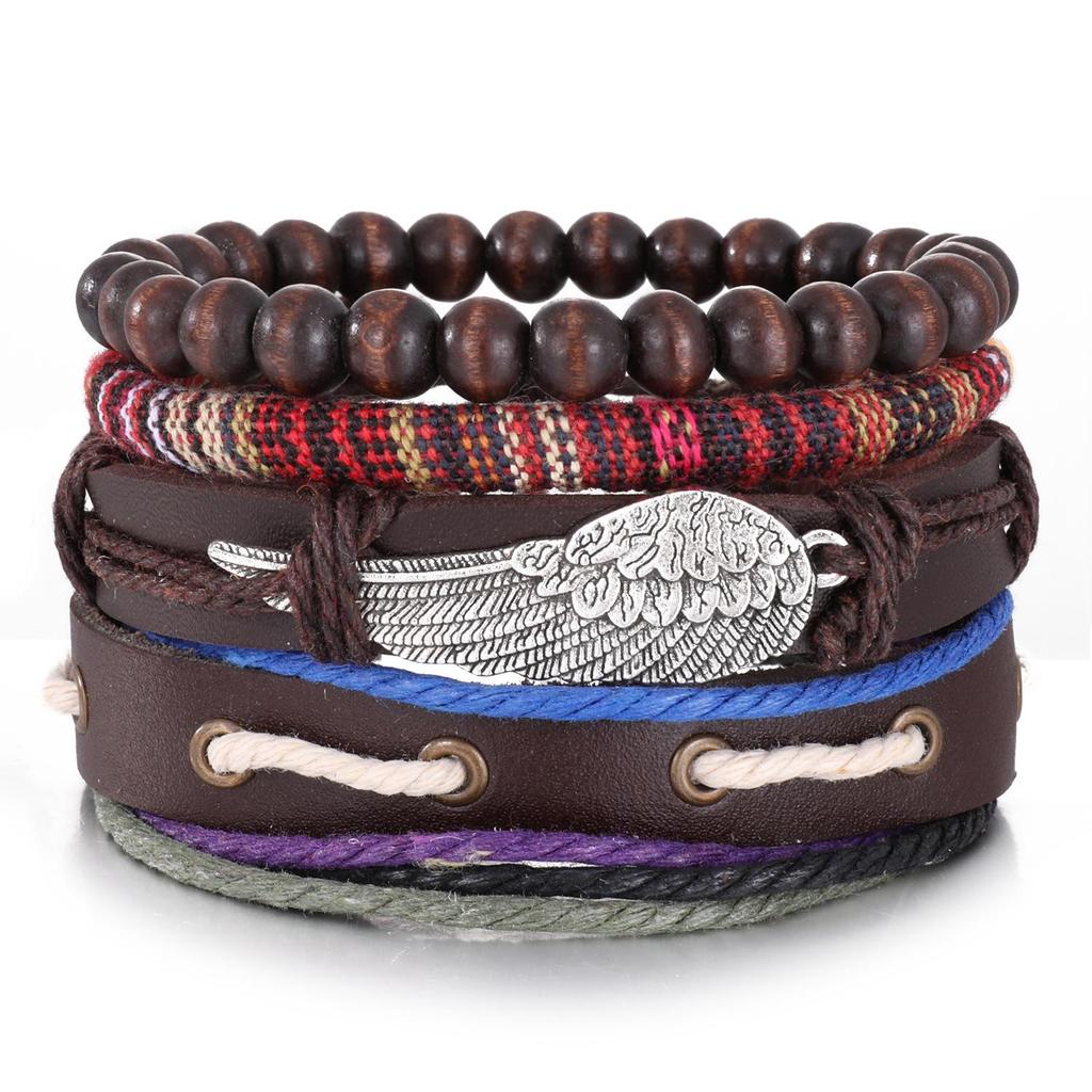 European & American Handmade Braided Leather Bracelet Set: Men's Hip Hop Punk Vintage Multi-layer Jewelry