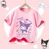 Kuromi Children's Pure Cotton Short-Sleeved Girls' Casual Shirt - Summer T-Shirt with Cartoon Print- Three Little Monkeys Series