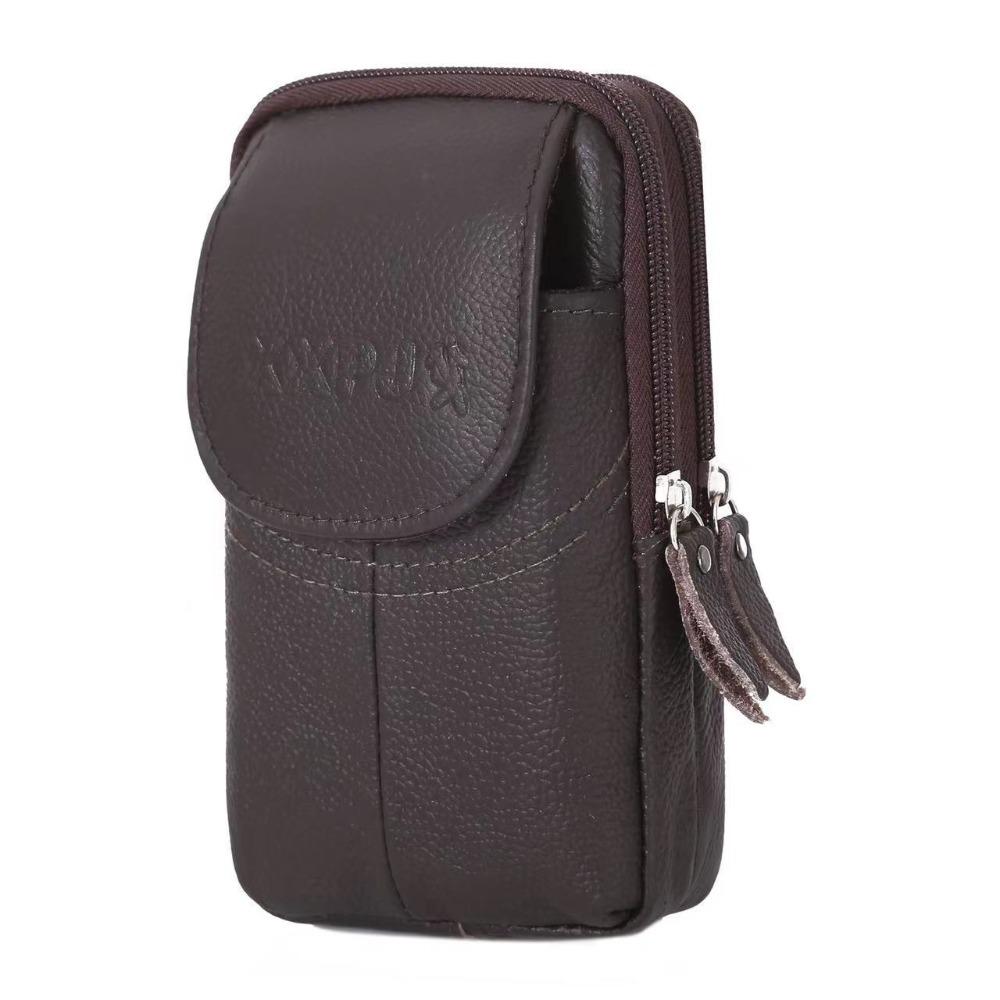 Solid Color Outdoor Sports Waist Bag Cowhide Leather Phone Belt Hanging Pouch  Outdoor Sports