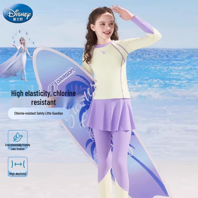 Disney Girls  Long Sleeve Split Sun Protection Swimsuit 160