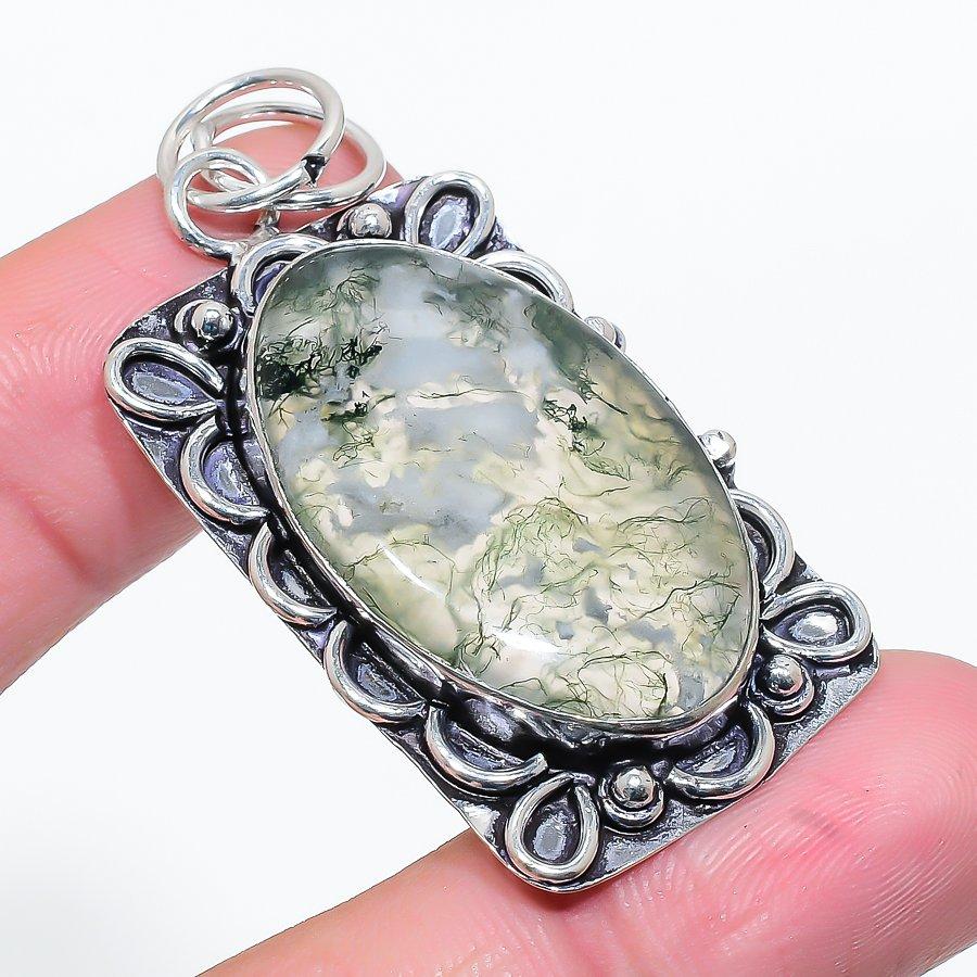 

Natural Moss Agate Gemstone Handmade 925 Sterling Silver Pendant 2.21 d1j21